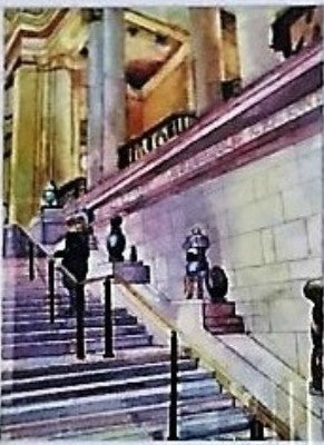 Museum Stairs watercolor painting