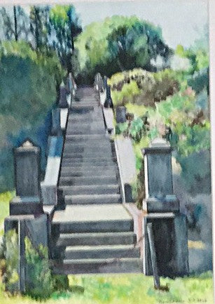 Waban Lake Staircase watercolor painting