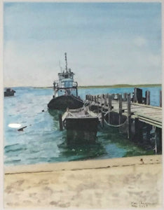 Dockside - Woods Hole Harbor watercolor painting